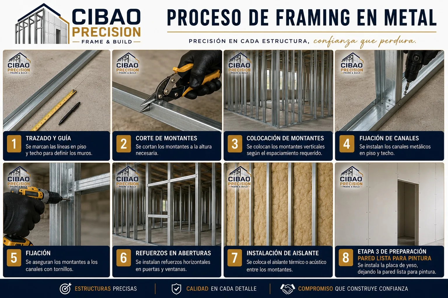 Proceso de framing metálico interior y exterior